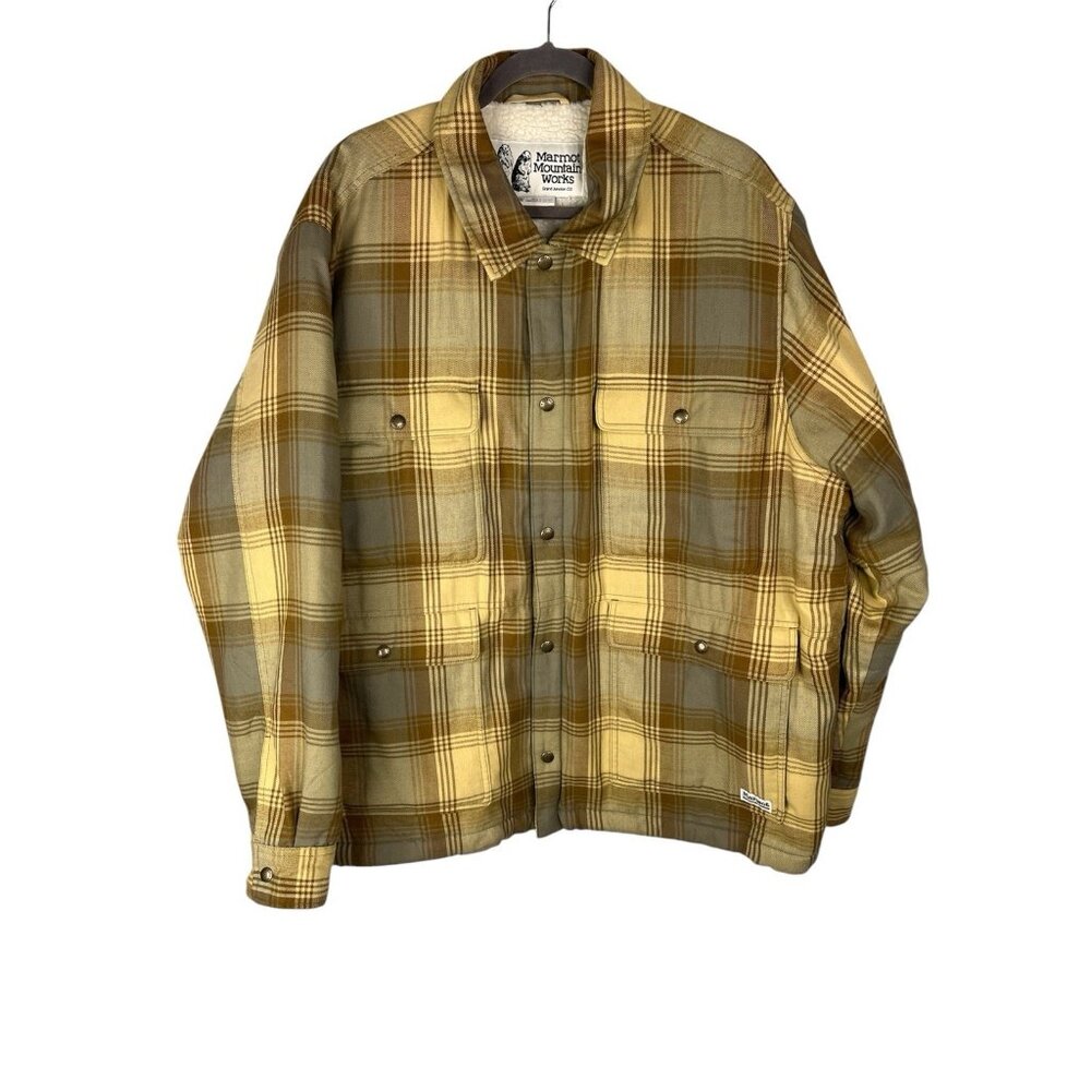 MARMOT MOUNTAIN WORKS Men's Khaki Plaid Sherpa LIned Shacket NWOT XXL
